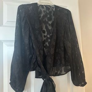 Women’s Express black opaque tie blouse